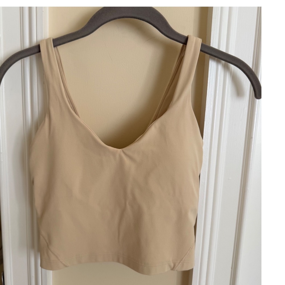 Lululemon Align Tank Top Yellow Beige Nulu Yoga Crop Built-in Bra LW1DUDS Size 2